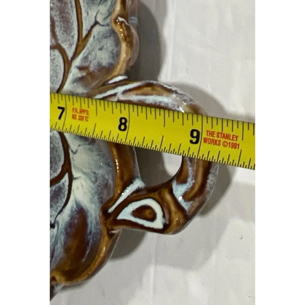 Vintage Woodland Drip Glaze Art Pottery Leaf Serving‎ Tray Trinket White Brown